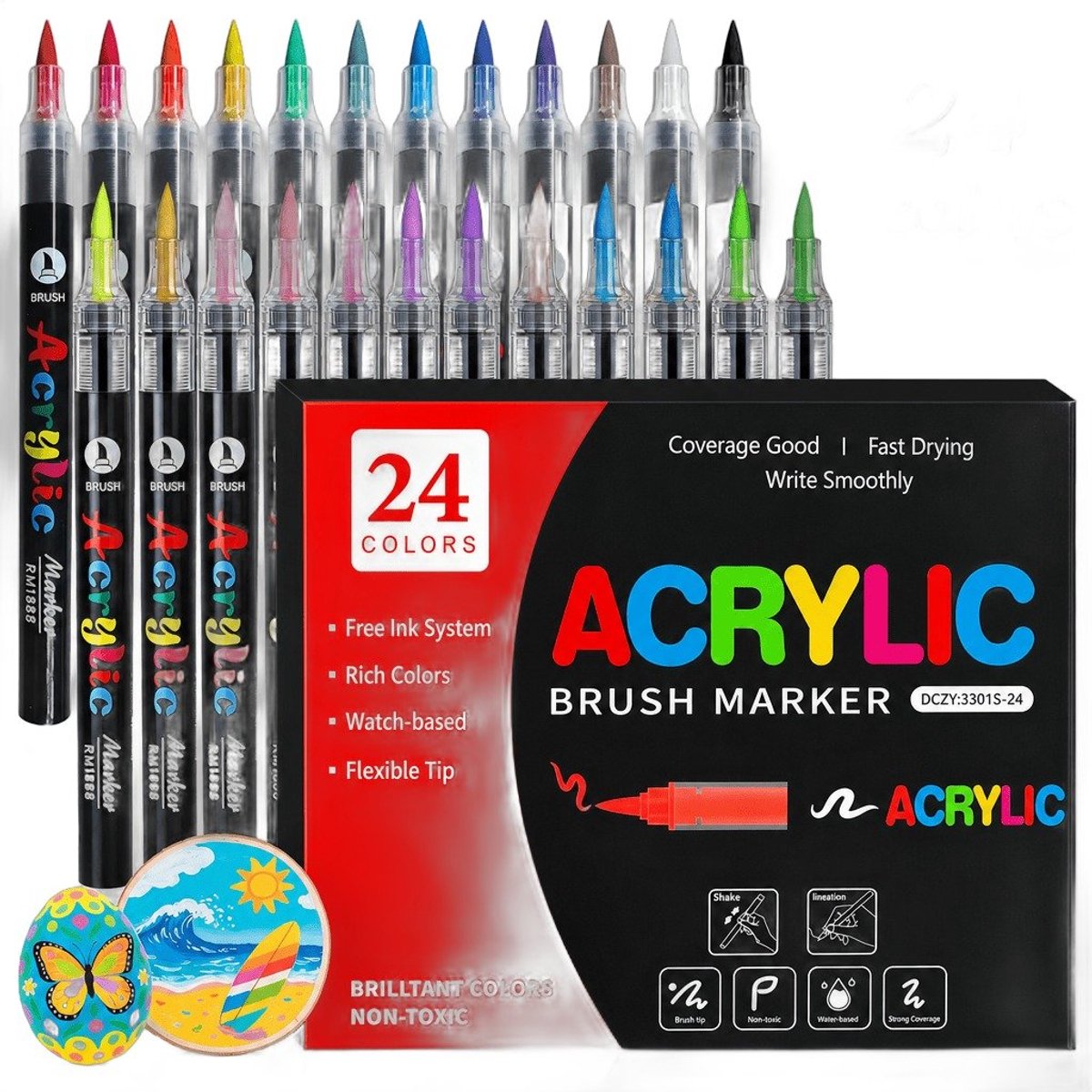 Currero Aquamarkers - Twinmarkers - Brushpennen - Stiften - Markeerstiften Op Waterbasis - Dual Tip - Tekenen En Kleuren - 24 Kleuren Pak