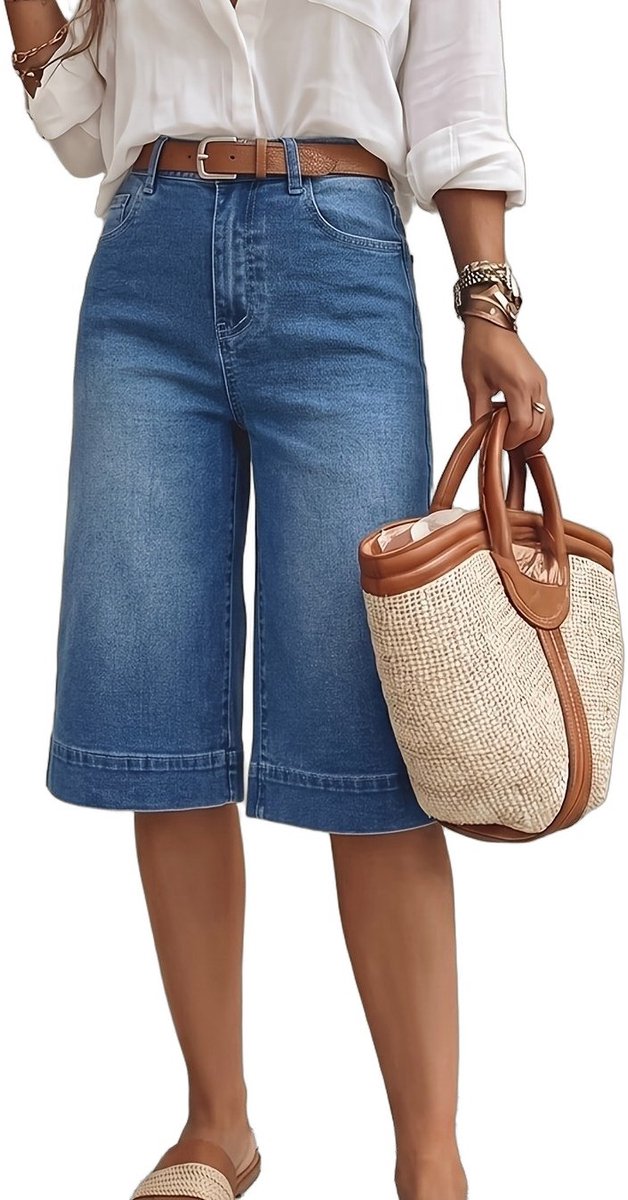 Currero Jorts Dames Jeans Short Korte Spijkerbroek Baggy Fit – Cargo Short Zomer Grote Maten Middelblauw Middenblauw