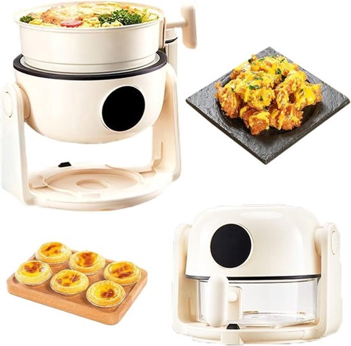Luchtfriteuse met Kijkvenster - Heteluchtfriteuse Dubbele Modus - Compact Koken - Panoramisch Glazen Pot