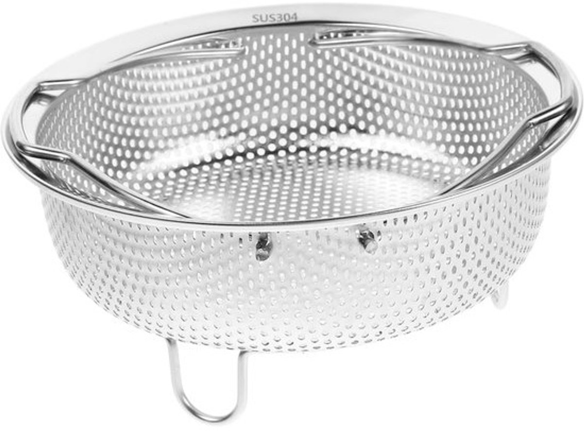 Rvs Stoommandje - Zeefmand Keuken - Groenten Fruit Wassen - Versterkte Structuur - 18cm Diameter - Zilverkleurig