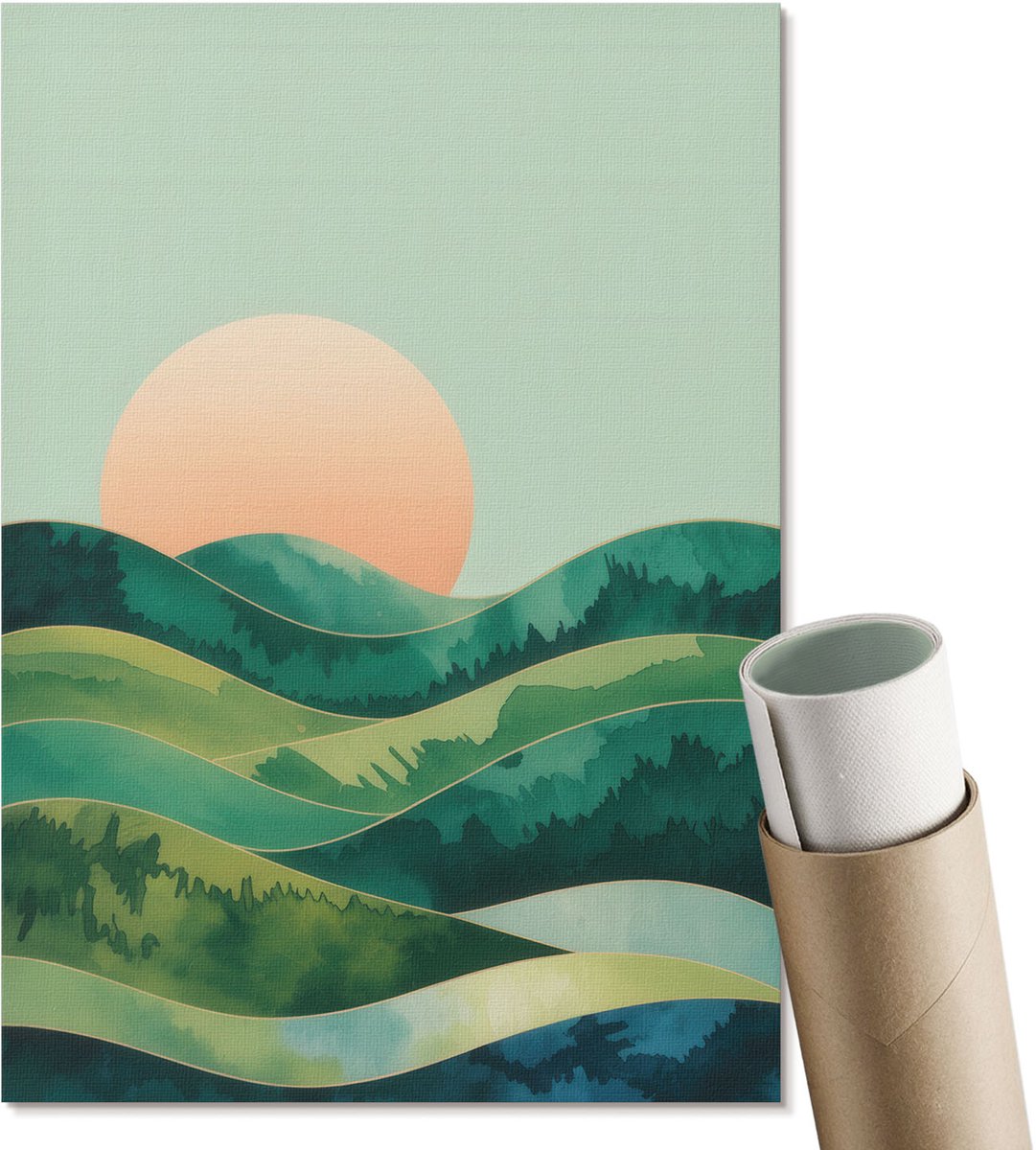Coloray Canvas Poster Polycanvas - Lijntekening Koffie, Illustratie - A2 - Beige Poster - Rechthoek - Muurdecoratie - Woonkamer, Slaapkamer, Kantoor - Minimalist