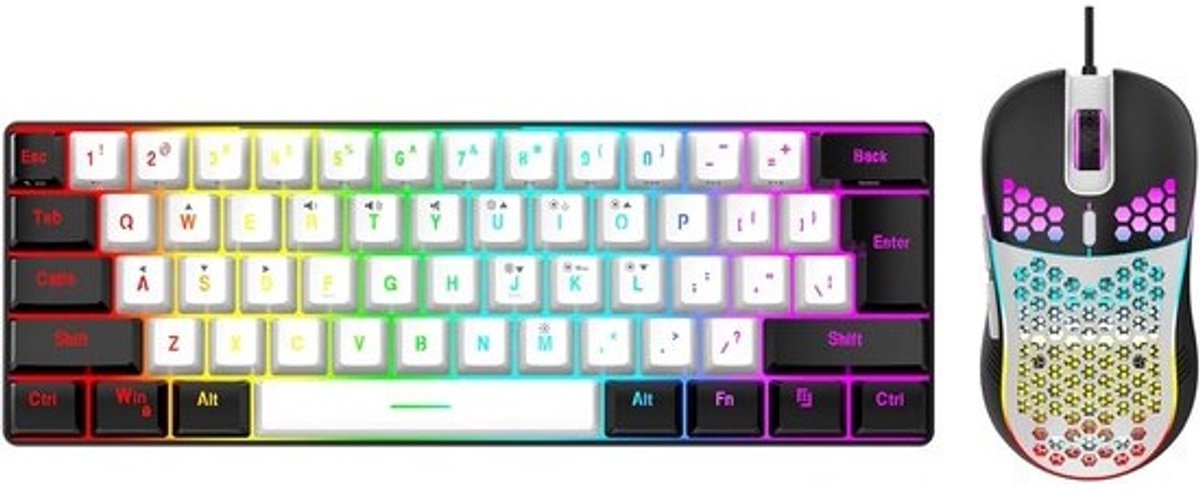 Compact Toetsenbord - Gaming Set - Comfortabel Werken - Mechanische Touch - 61 Keys - Wit Zwart