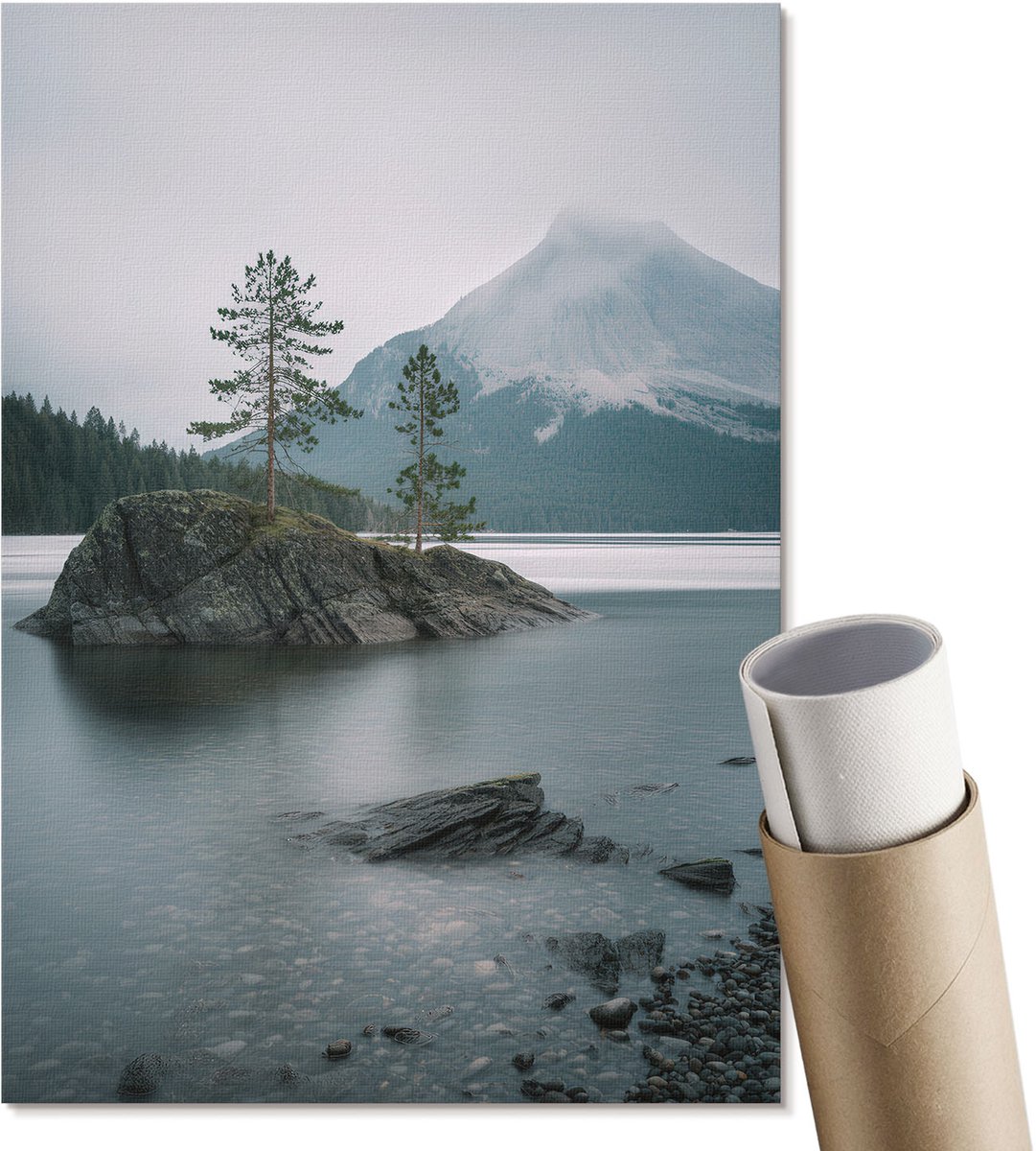 Coloray Polycanvas Wandposter - Mops Illustratie, Beige - A4 - Grijs Decoratie - Rechthoek - Interieurdecoratie - Kantoor - Klassiek