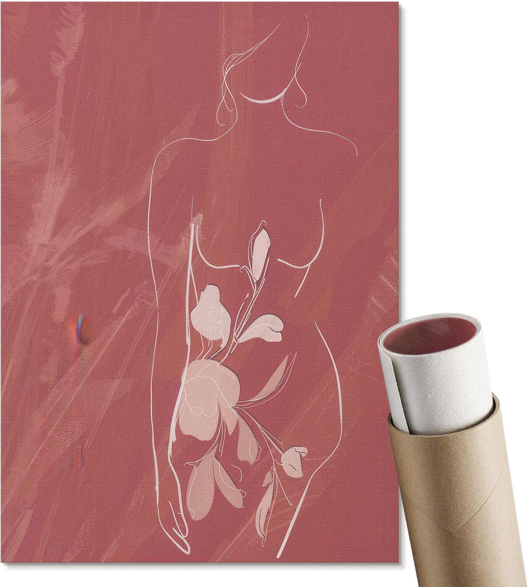 Coloray Polycanvas Wandposter - Vrouwelijk Silhouet, Illustratie - A4 - Bordeaux Patroon - Rechthoek - Muurkunst - Woonkamer, Slaapkamer, Kantoor - Expressief