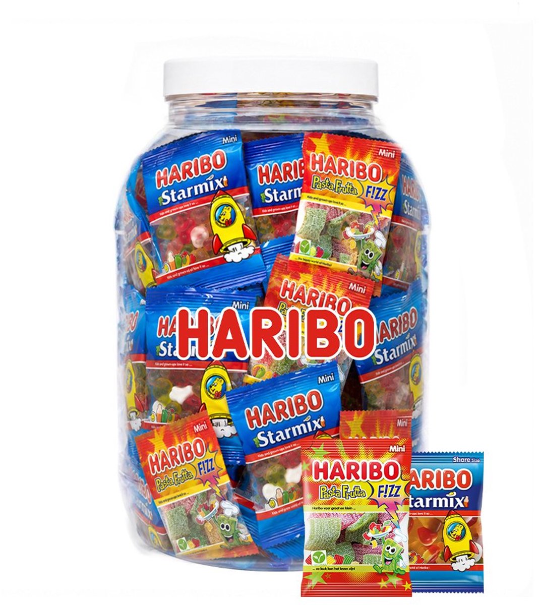 Haribo Mini Mix 1075g - ca. 50 stuks - Starmix & Pasta Frutta - individueel verpakte snoepzakjes