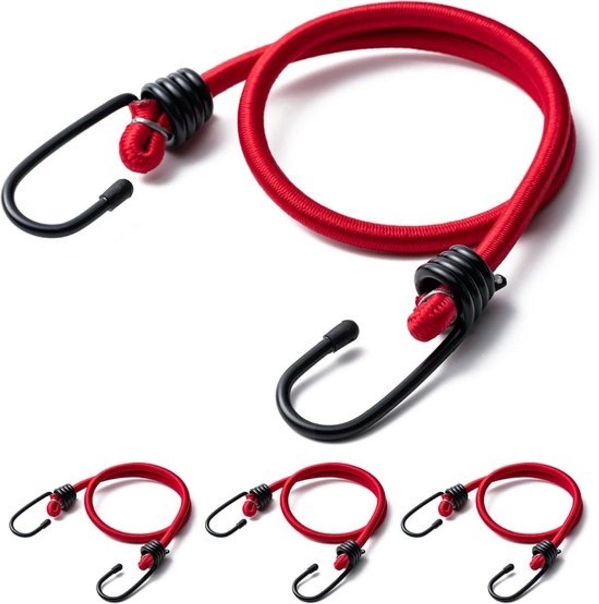 Bungeekoorden met haken - Elastisch touw - Bagage vastzetten - Extra sterk materiaal - 32 inch - Rood