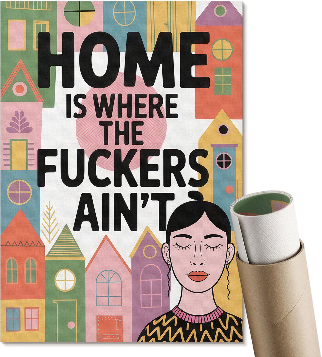 Coloray Polycanvas Wandposter - Olifant In De Bladeren, Illustratie - A3 - Zwart Patroon - Rechthoek - Muurkunst - Woonkamer, Slaapkamer, Kantoor - Kinder
