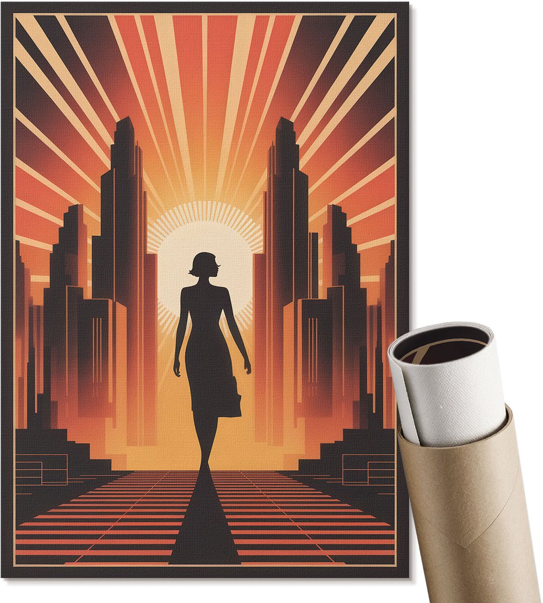 Coloray Polycanvas Wandposter - Boho Zon, Waterverf - A3 - Beige Design - Rechthoek - Interieurdecoratie - Woonkamer, Slaapkamer, Kantoor - Expressief
