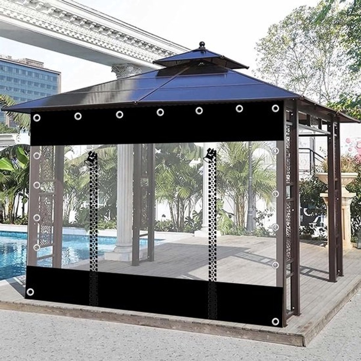 Tuinhuisje Zijpanelen - Tarp Gordijnen Veranda - Buitenruimte Beschermen - Waterdicht Met Rits - 2.2x2.5m - Zwart Transparant