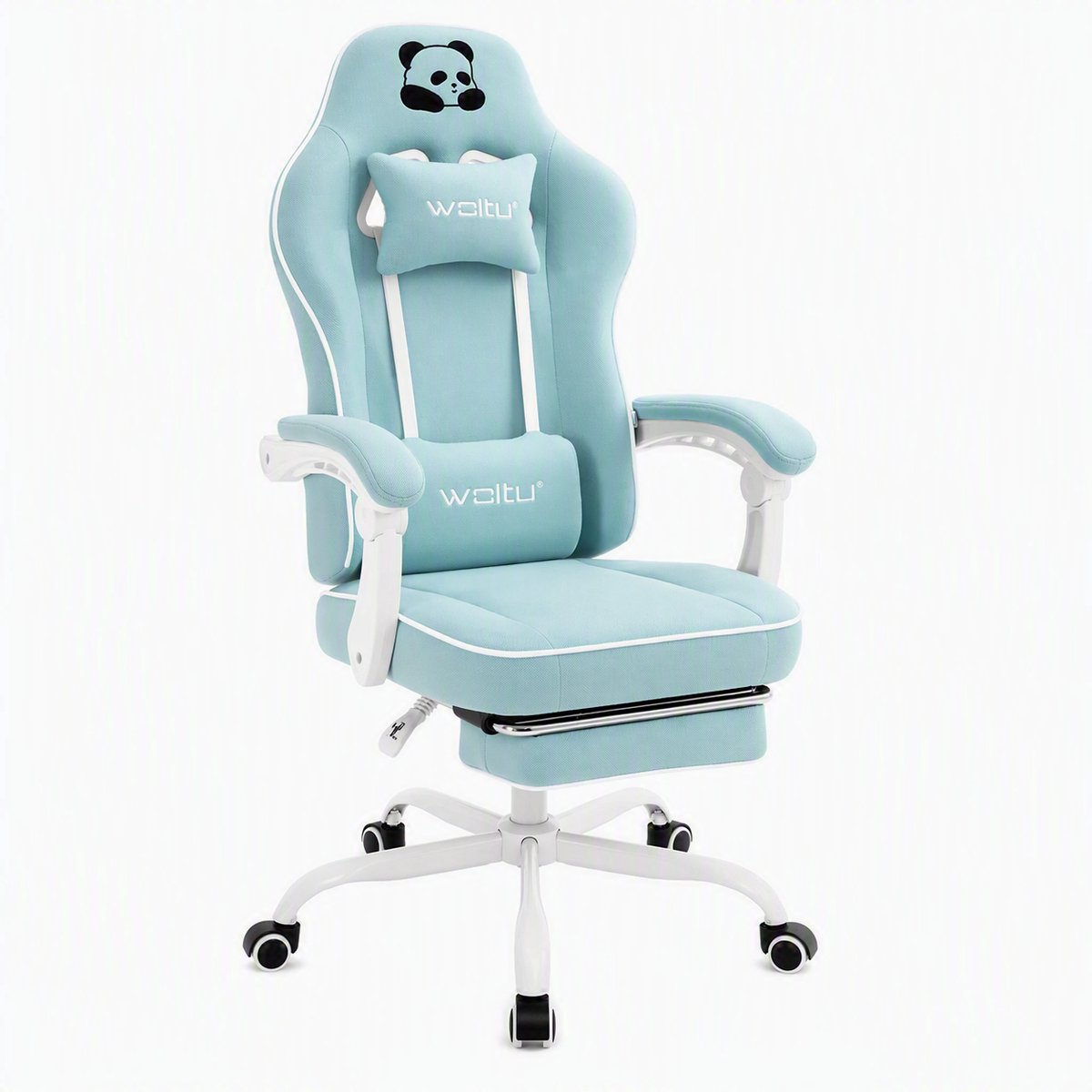 Nutrella Ergonomische Gamingstoel met Voetensteun en 3D-Armleuningen - Mesh Bureaustoel - 70 x 70 x 125,5 cm - Lichtblauw