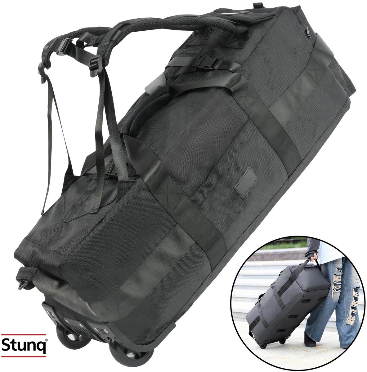 Stunq® 80L Rollende Plunjezak met Wielen - 31" Robuuste Opvouwbare Reistas - Waterbestendig