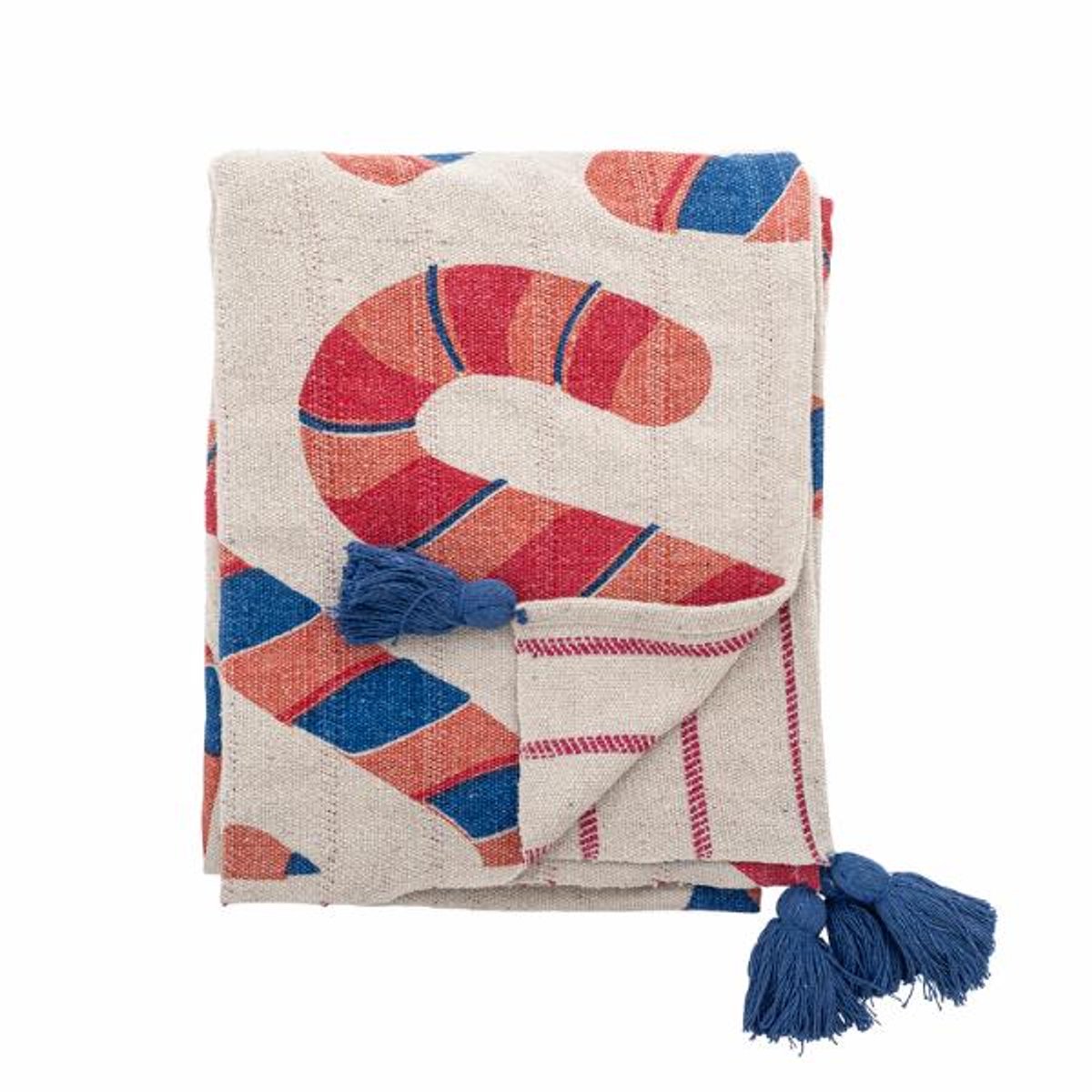 Bloomingville - Plaid met Zuurstokken - Gerecycled Katoen - Kerst - 160x130cm