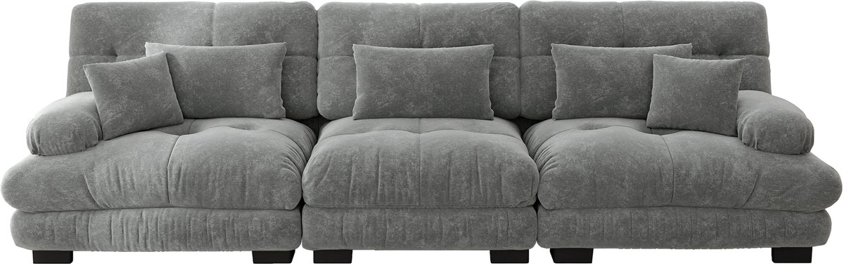 MUVANO 3-Zits Modulaire Hoekbank - Grijze Chenille Slaapbank - Diepe Zit - Lendenkussens - 313x77x81 cm - Modulair - Woonkamer Kantoor Grijs