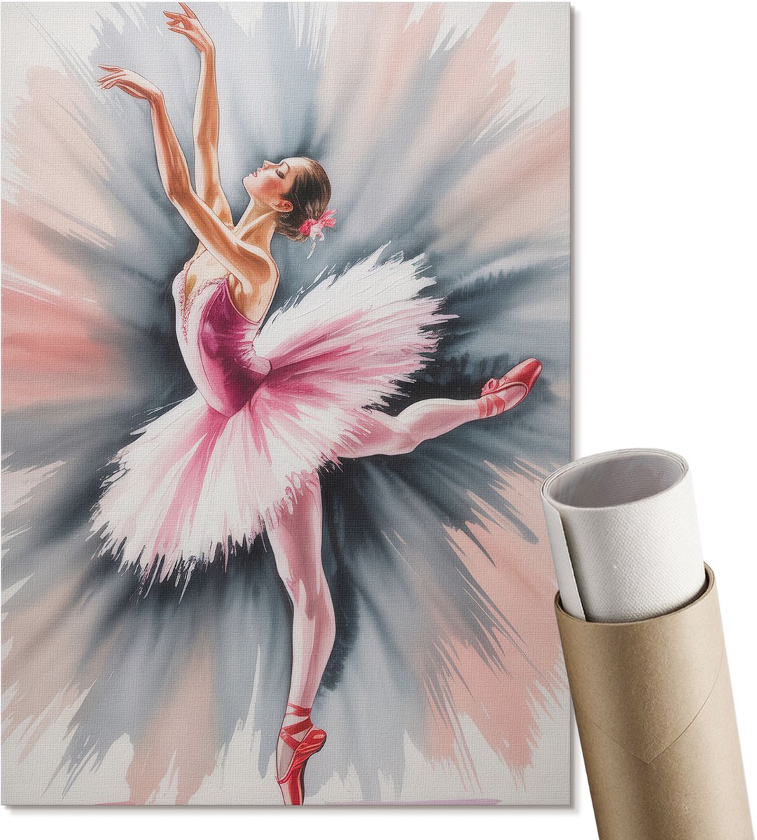 Coloray Polycanvas Wandposter - Schilderij Van Een Ballerina, Schilderen - A4 - Roze Kunst - Rechthoek - Interieurdecoratie - Woonkamer, Slaapkamer, Kantoor - Expressief