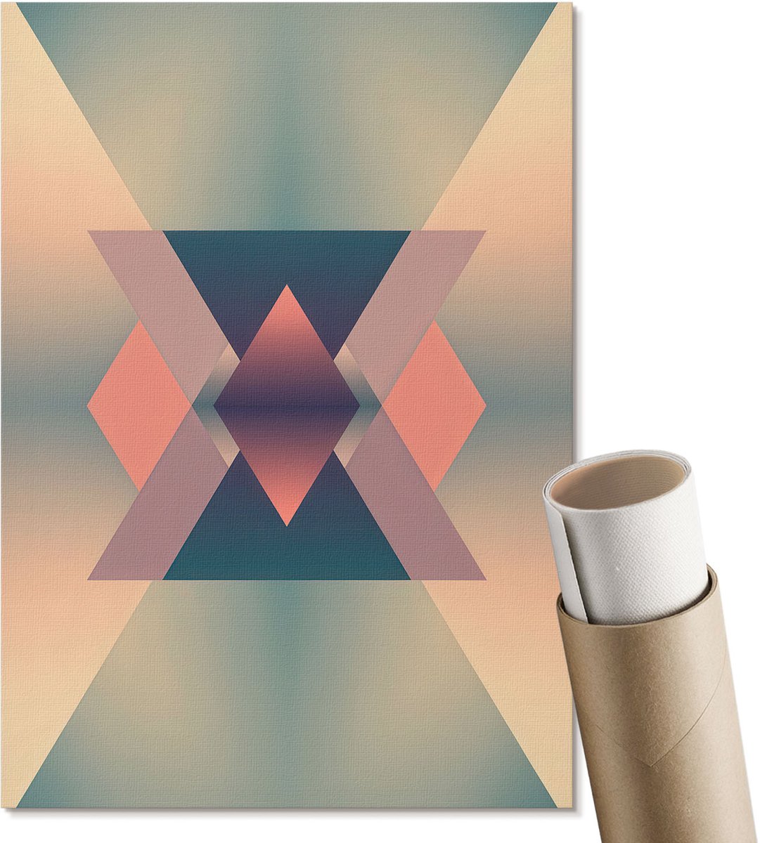 Coloray Polycanvas Wandposter - Pastel Geometrische Vormen, Schilderen - A4 - Turkoois Wanddecoratie - Rechthoek - Canvasposter - Woonkamer, Slaapkamer, Kantoor - Modern