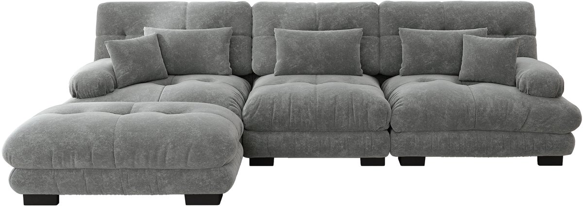 MUVANO Modulaire Hoekbank Grijs - Extra Grote L-Vormige Bank - Luxe Bankstel Woonkamer - 313x145x81 cm - Modulair - Woonkamer Grijs