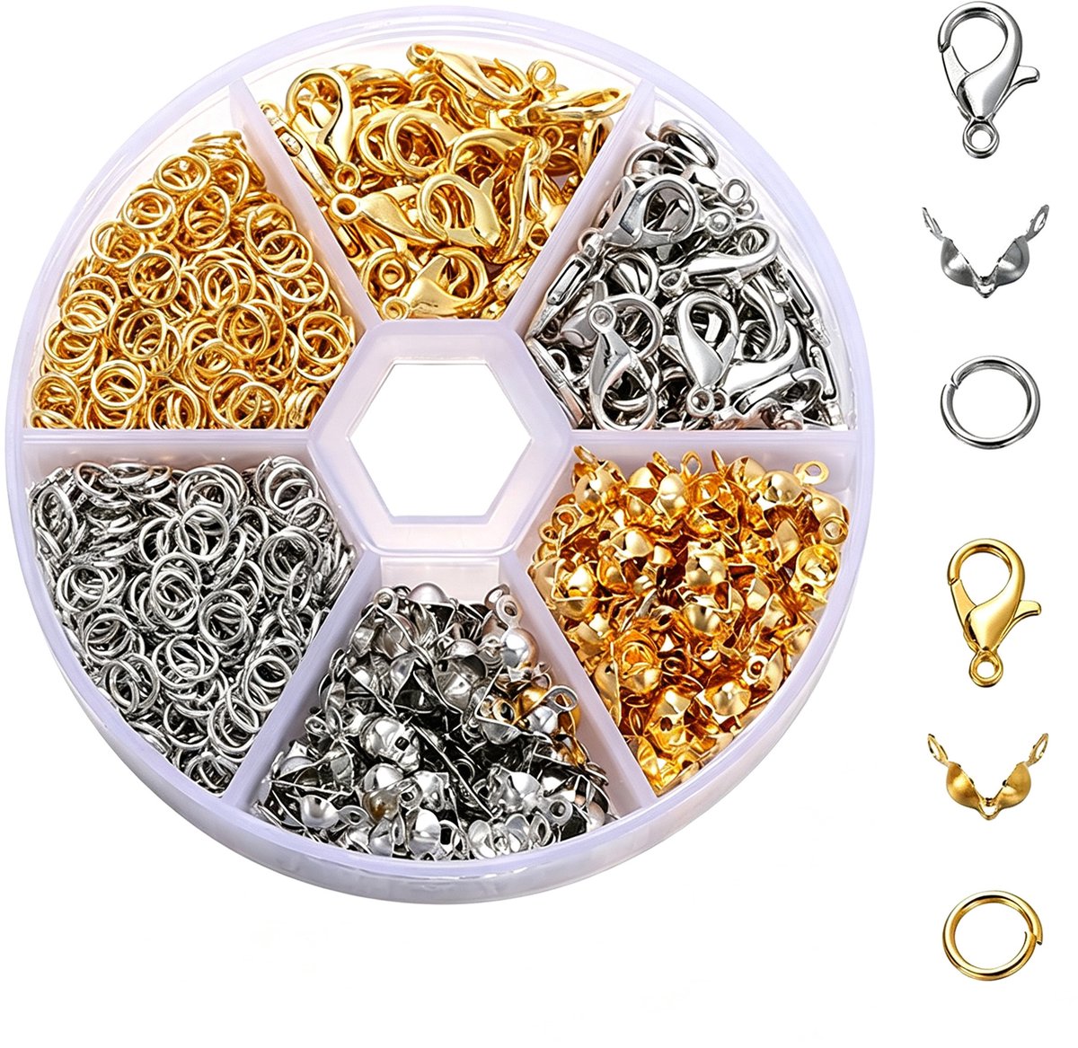 Kaiyaya - sieraden sluitingen set - goud en zilver - met opbergdoos - voor armbanden, kettingen, oorbellen en sleutelhangers