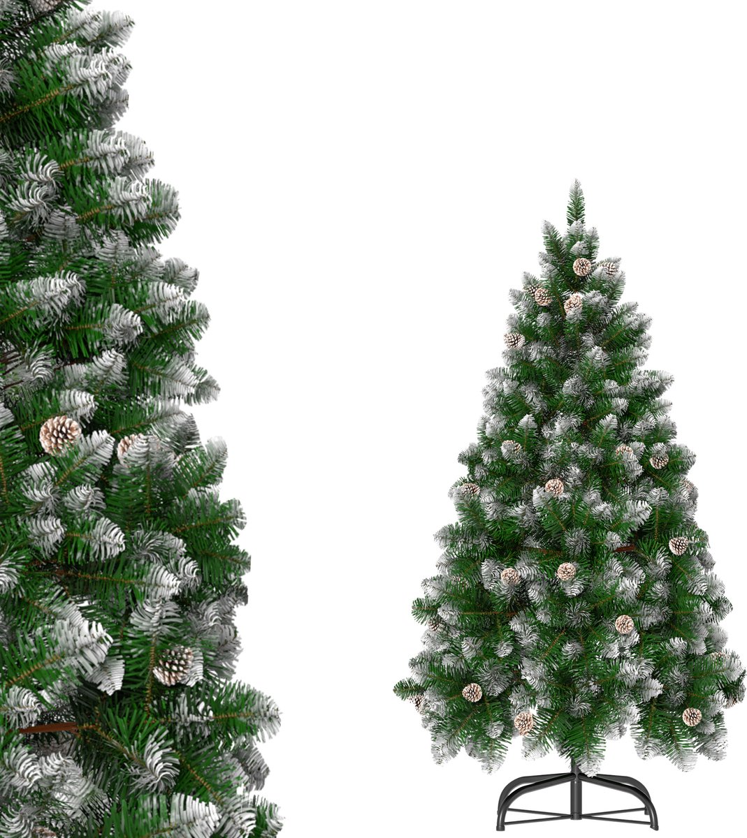 Kerstboom – 180cm Kunstkerstboom – Met Sneeuweffect & Dennenappels – Groene PVC Takken – foto 8
