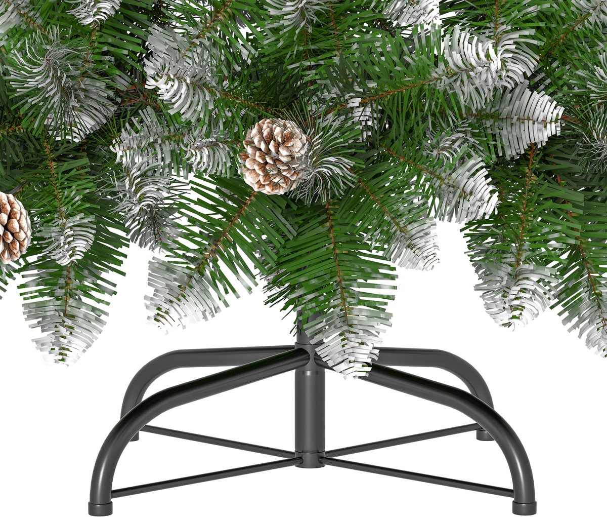 Kerstboom – 180cm Kunstkerstboom – Met Sneeuweffect & Dennenappels – Groene PVC Takken – foto 2