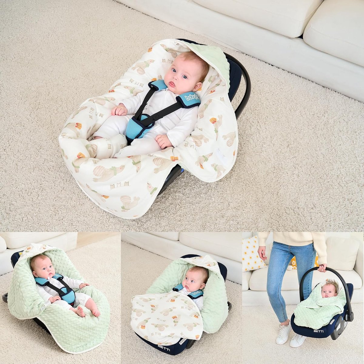 Wikkeldeken voor babyschaal voor winter, buggy, universele voetenzak, babydeken, katoen, inbakerdoek voor kinderwagen, autostoeltje, 3-12 maanden, zeeleeuw – foto 2