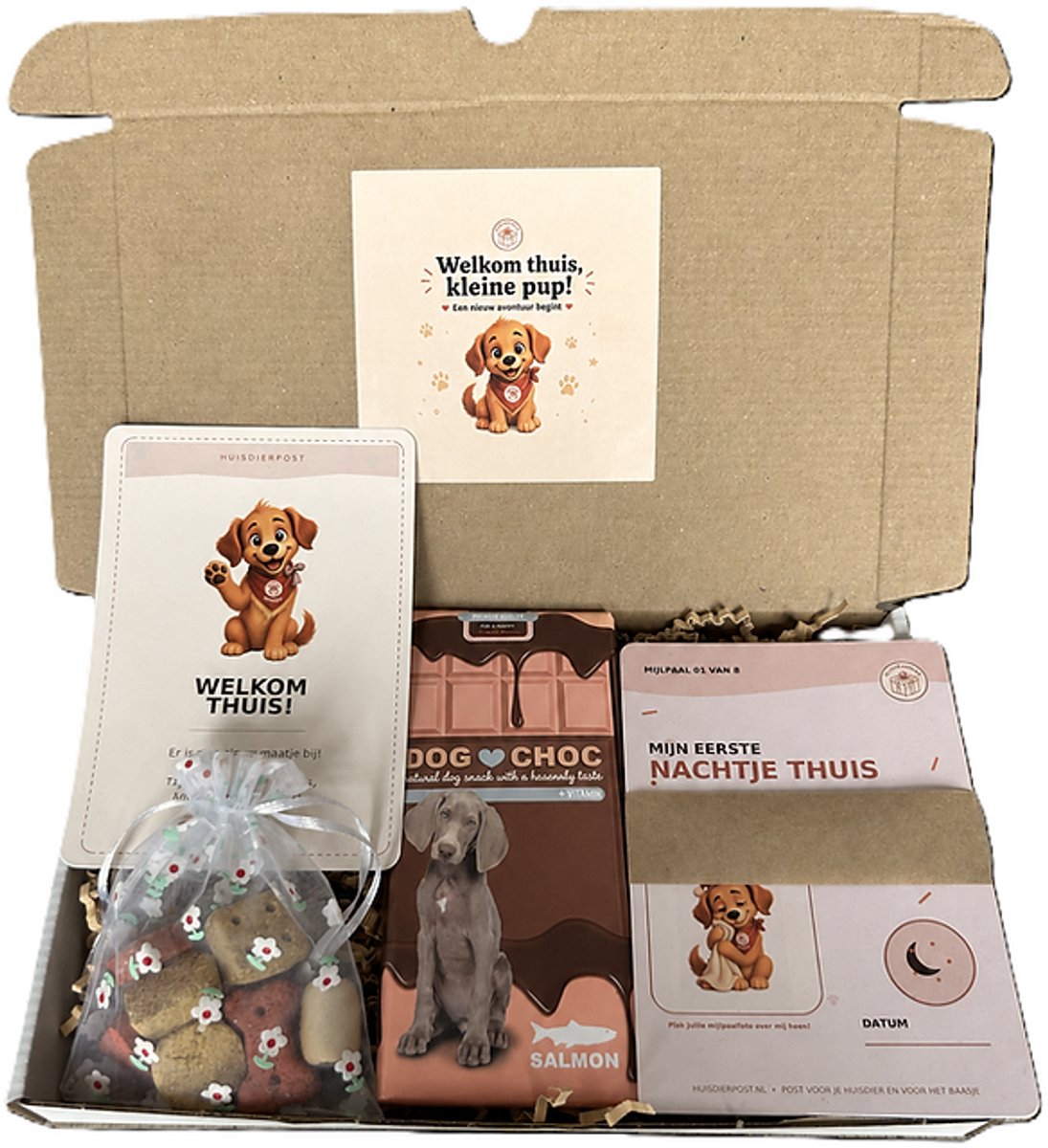 Welkom nieuwe pup brievenbus cadeau zalm