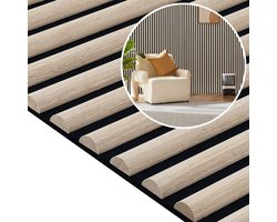 4x Akoestische wandpanelen 120x60 cm - halfronde MDF lattenwand 25-15 - PET-vilt - NRC 0,8 - Wit eikenlook - 3D wandbekleding