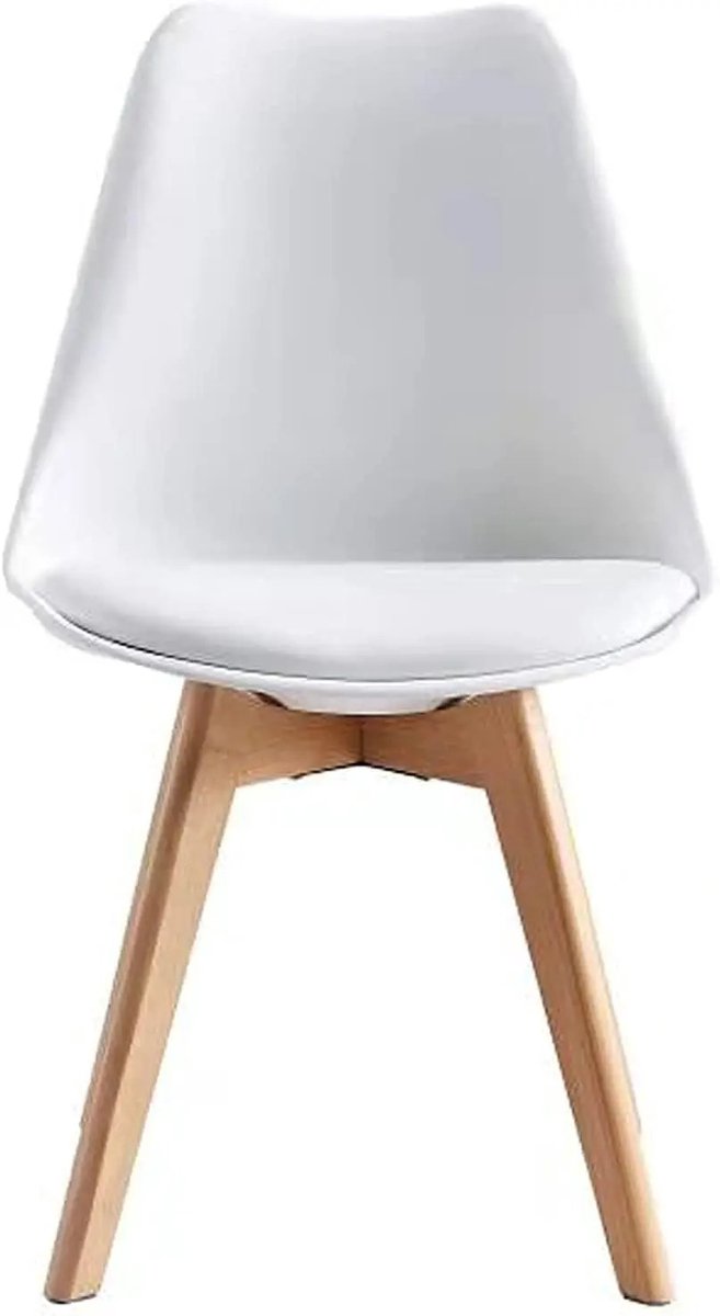 Bresht Eetkamerstoelen - Set van 2 - Ergonomisch - Kunstleren Zitkussen - PP Rugleuning - Houten Poten - Wit - 49 × 56,5 × 82 cm