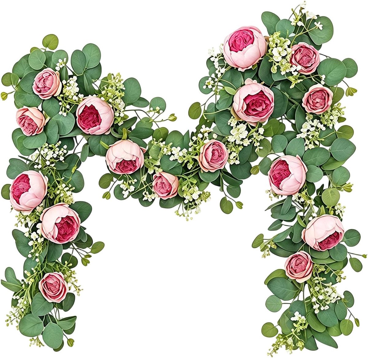 Twee Kunstmatige Kransen Van Gipskruid En Pioenrozen Van 1,8 Meter, Geschikt Voor Wanddecoratie, Schoorsteenmantels, Tuinen, Als Achtergrond Voor Evenementen En Feesten, En Kunnen Ook Gebruikt Worden Als Trouwboog.