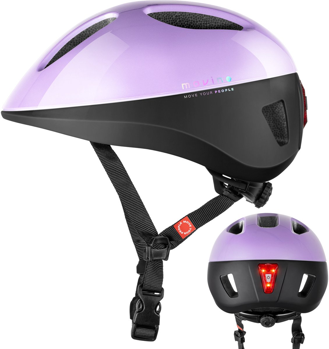 Movino Eclipse - S - Paars - Fietshelm met Geïntegreerd LED Achterlicht – Lichtgewicht 230g – In-Mold & EPS - Fiets Skeelers Step