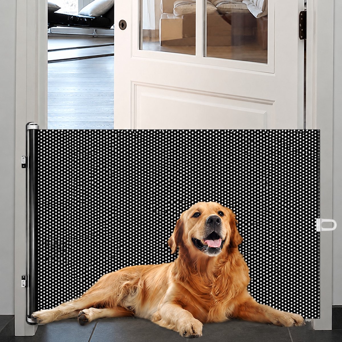 Uitschuifbaar Huisdierhek met Dubbele Haken — Boringvrije, Ruimtebesparende Barrière tot 125cm, ABS+PVC 58cm