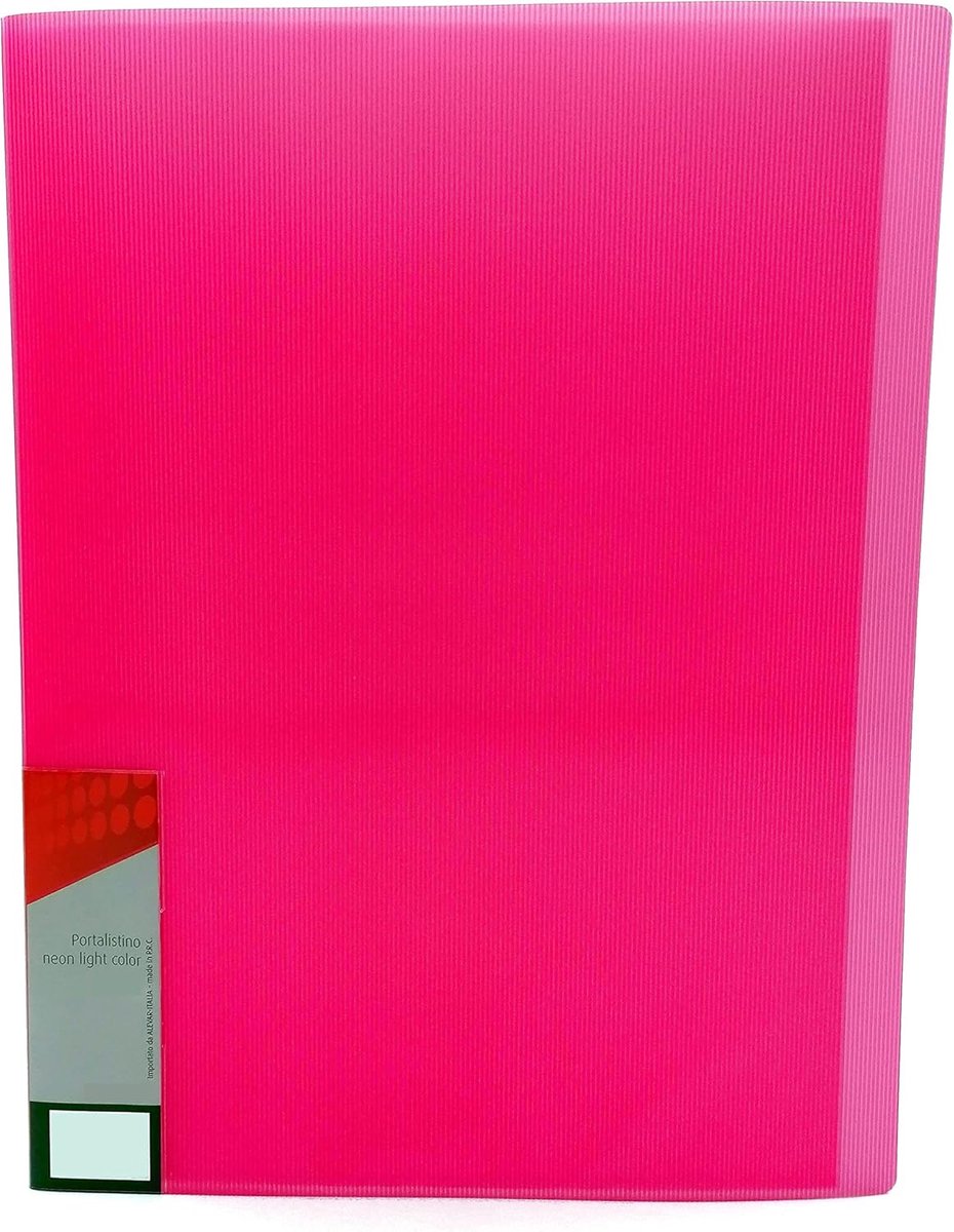 Showmap neon rood met 10 transparante hoezen, A4-formaat, voorzien van rugzak voor personalisatie