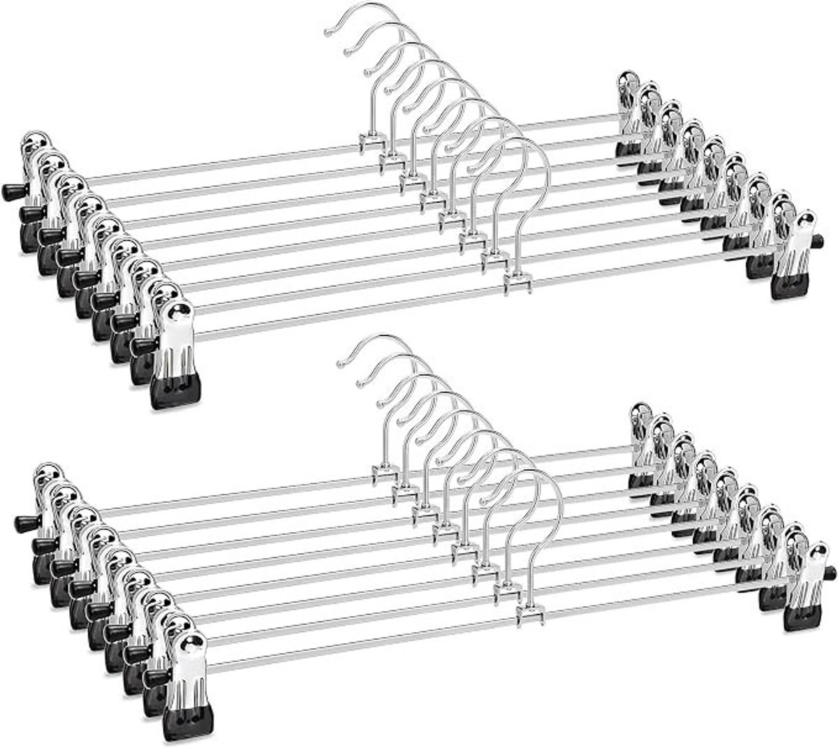 PolkaHome 40cm Metalen Broekhangers met Clips - Set van 20 - Antislip Verstelbare Kledinghangers voor Broeken, Rokken en Meer