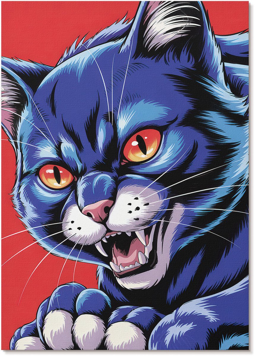 Tulup Polycanvas Poster - Blauwe Kat, Illustratie - A4 - Blauw Illustratie - Rechthoek - Decoratieve poster - Woonkamer, Slaapkamer, Kantoor - Popcultuur