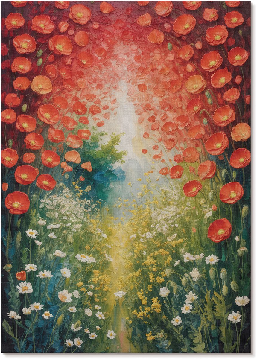 Tulup Polycanvas Poster - Bloemenexplosie, Schilderen - A4 - Rood Design - Rechthoek - Kunstposter - Woonkamer, Slaapkamer, Kantoor - Expressief