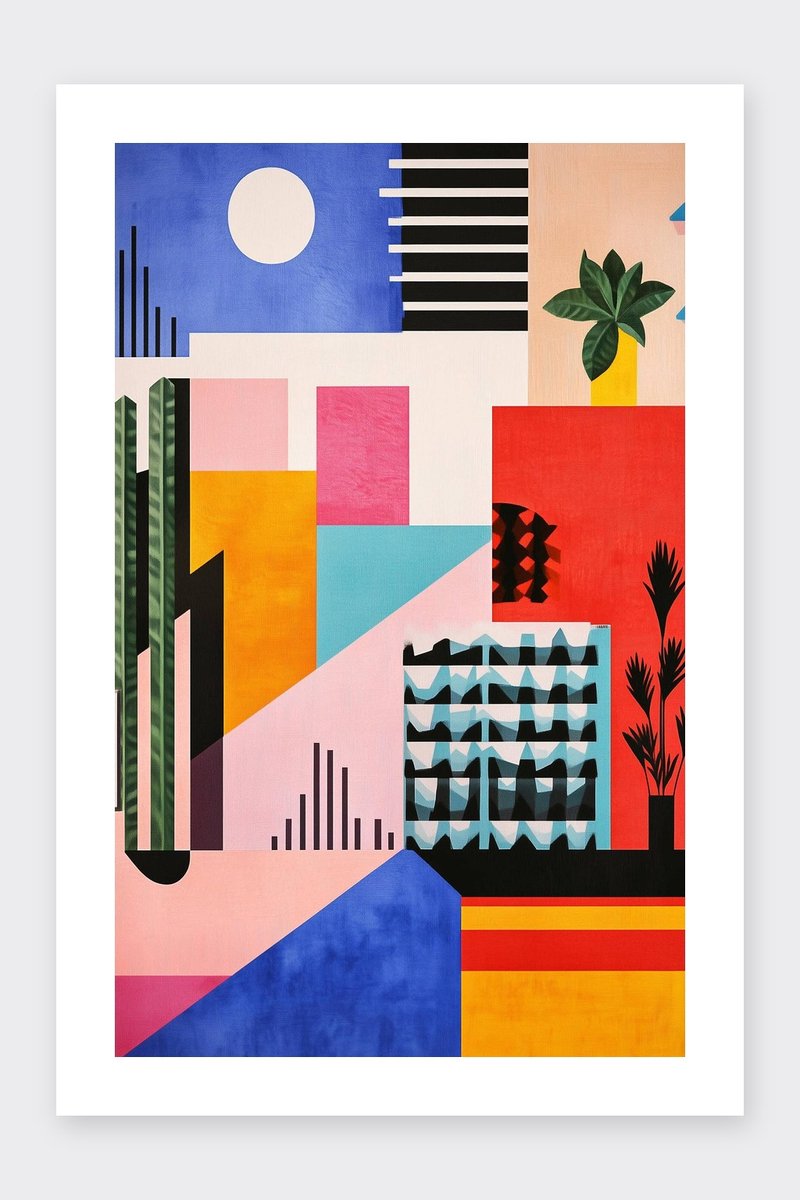 Planten Poster - Abstract - Kleurrijk - Kunst - Vormen - Geometrisch - Natuur - posters - formaat 30x40cm - Wanddecoratie - BXS5467WV - Met kader - passe-partouts stijl