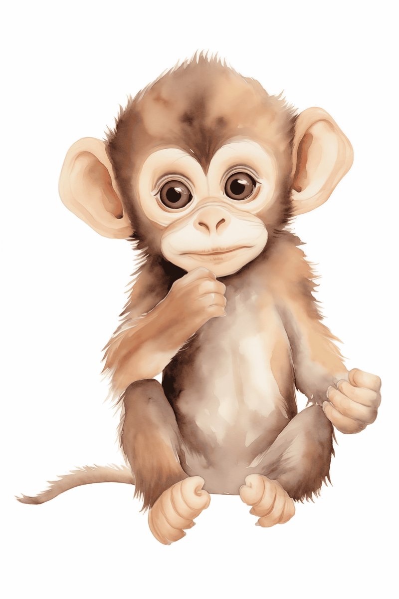 Lief Aapje - Babyaap - Kinderkamer - Babykamer - voor Kinderen - Apen - posters - formaat 30x40cm - Wanddecoratie - XS1878YR