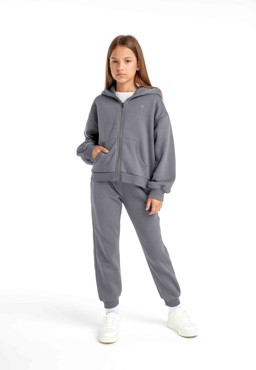 Minoti hoodie meisjes met rits en capuchon - grijs - steekzakken