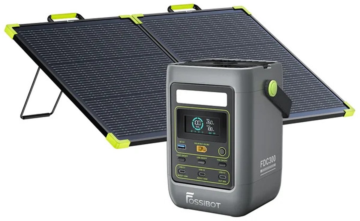 FOSSiBOT FDC300 + SP100PRO Zonne‑energieset, 288Wh 300W Draagbare Energiecentrale met 100W Vouwbaar Zonnepaneel voor Kamperen en Noodvoeding