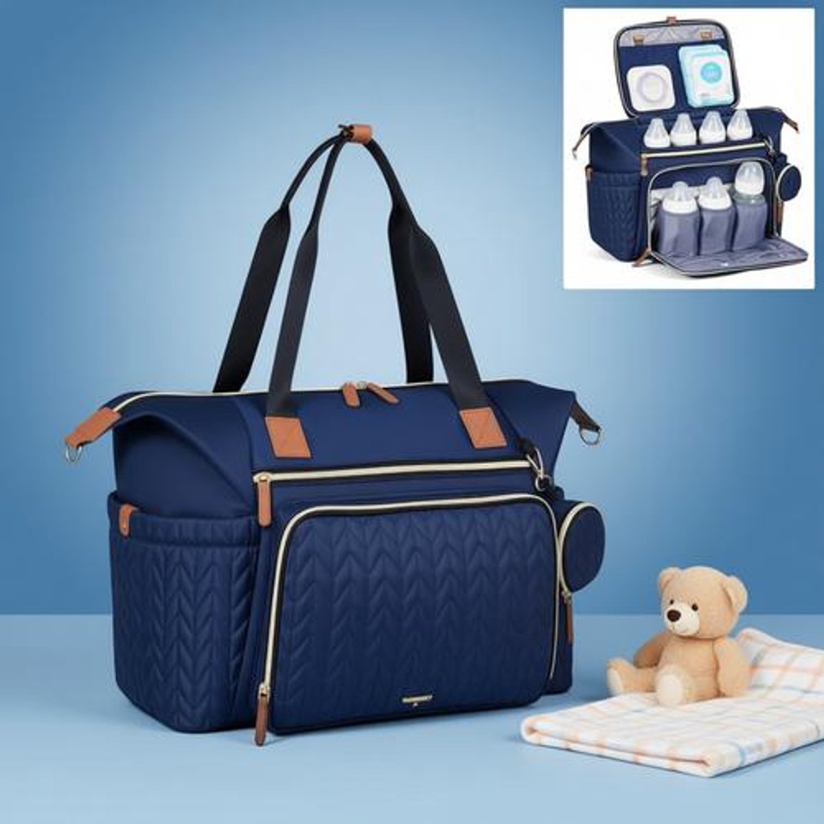 Baby Wickelrucksack Grote Wickeltas - Waterdicht - Donkerblauw - Extra Breed - Met Aankleedmatje
