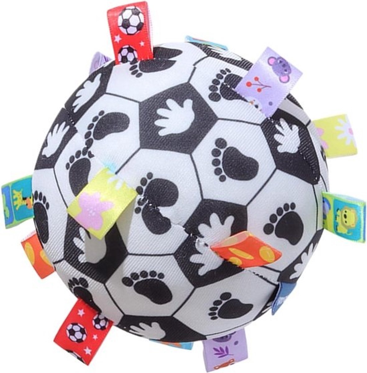 Pluche Sensorbal - Babyspeelgoed Bal - Baby Ontwikkeling - Contrastrijk Design - 15 cm Diameter - Zwart Wit Rood