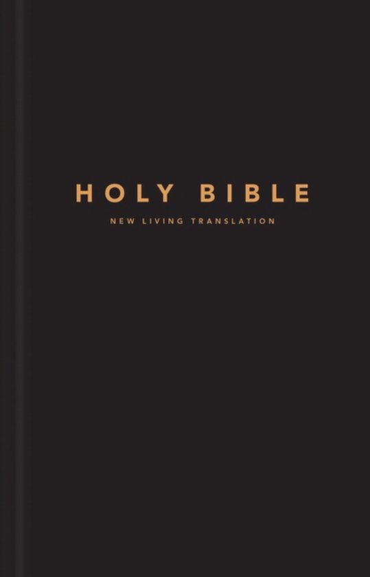 Couverture gris foncé de la 'Holy Bible New Living Translation' en lettres dorées.