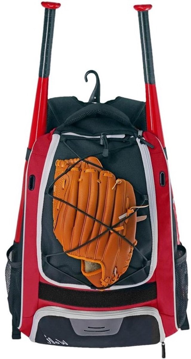 Honkbalrugzak - Softbaltas Knots - Sportuitrusting Opslag - Apart Schoenenvak - 34 x 22 x 45 cm - Rood