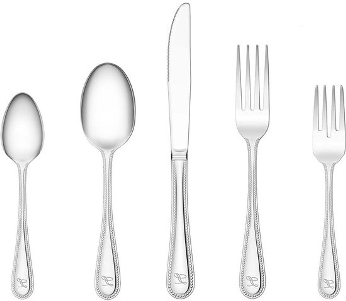Bestekset Monogram - Kralen Bestek Set - Tafel Dekken - Vaatwasmachinebestendig - 46 Delig - Zilver