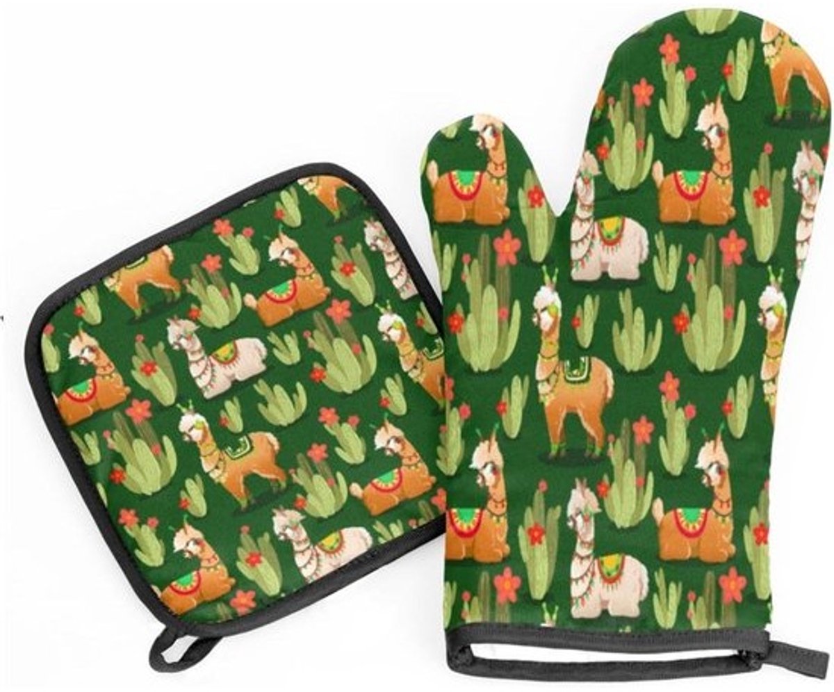 Hittebestendige Grillhandschoenen - Ovenwanten Pannenlappen - Veilig Koken - Waterdicht Polyester - Set - Oven Kleuren