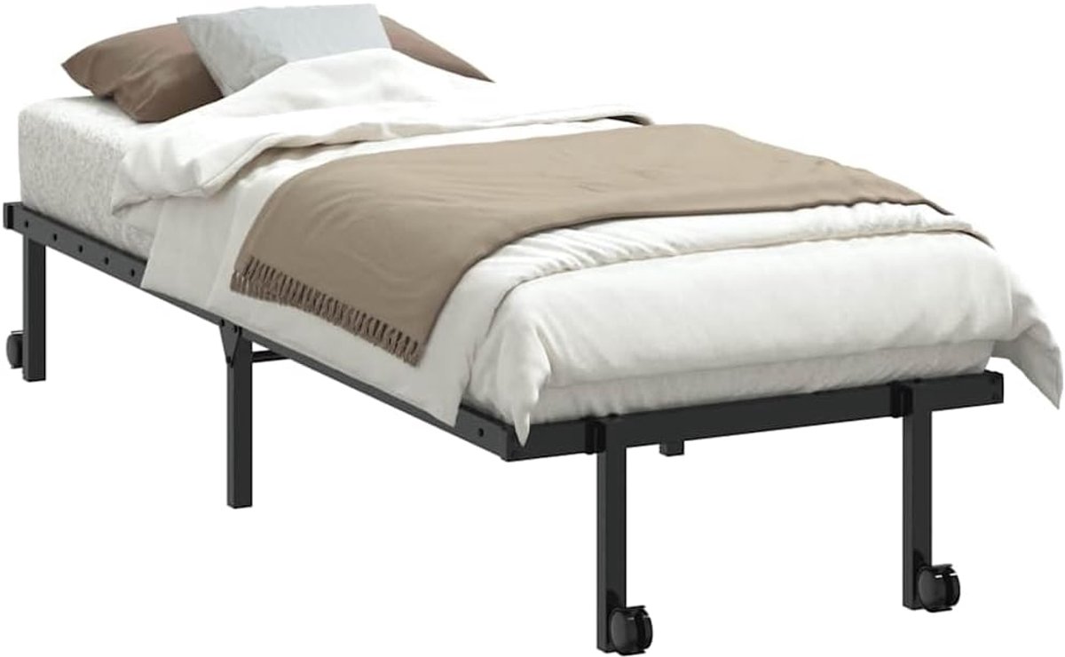 Bedframe 80x200 cm - Industrohome Opvouwbaar Ledikant met Wieltjes, Zwart, Stalen Constructie