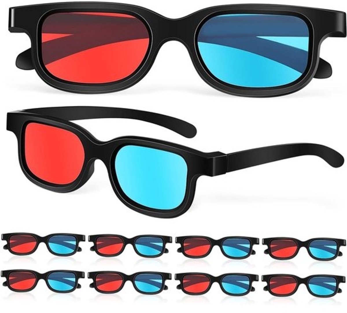3D Brillen Set - Kijkbrillen - Film Ervaring - Verstelbaar Montuur - 10 Stuks - Rood