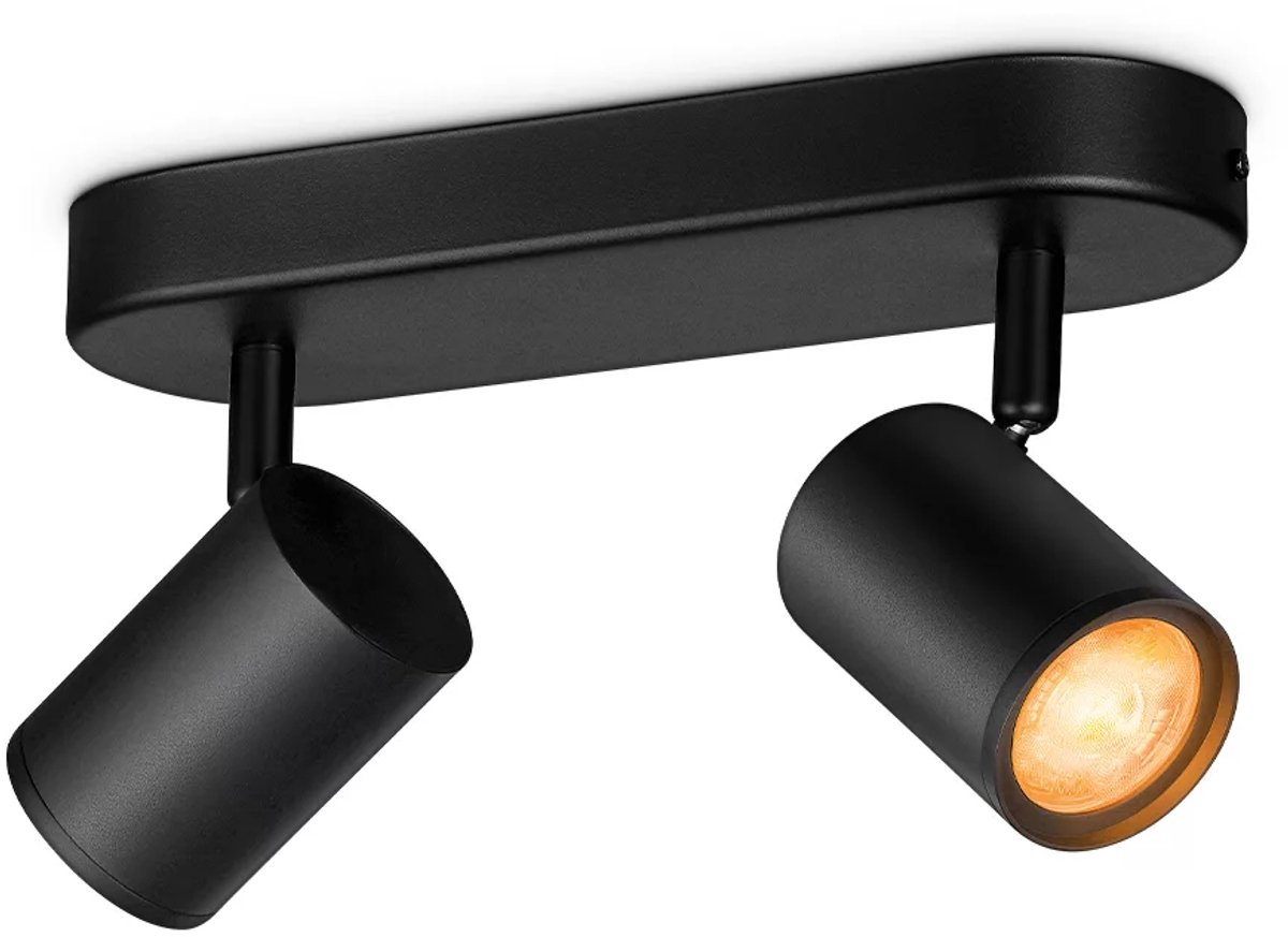 Philips Smart Lighting - opbouwspot - 2 spots - rgb - gekleurd en instelbaar wit licht - dimbaar - zwart - 2x5w - gu10 fitting - werkt met de wiz app - wifi