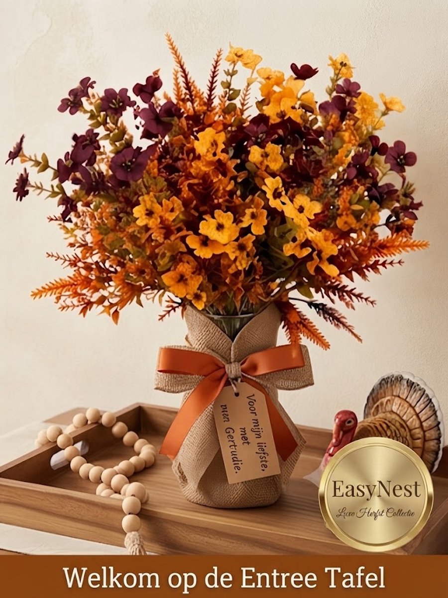 Herfst Kunstbloemen Boeket – Oranje Kunstbloemen & Bloemstelen – Thanksgiving Decoratie – Herfst Tafeldecoratie & Vaasvuller – Tafelstuk voor Woonkamer, Eettafel & Boerderij