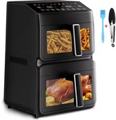 Fukstern Airfryer XXL 11L – Dubbele Airfryer met 2 Onafhankelijke Manden – 3000W – Kijkvenster – 11 Automatische Programma's – 80-200°C – Zwart