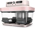 Roze Ninja DualZone airfryer met glazen schalen, zijaanzicht op een witte achtergrond.